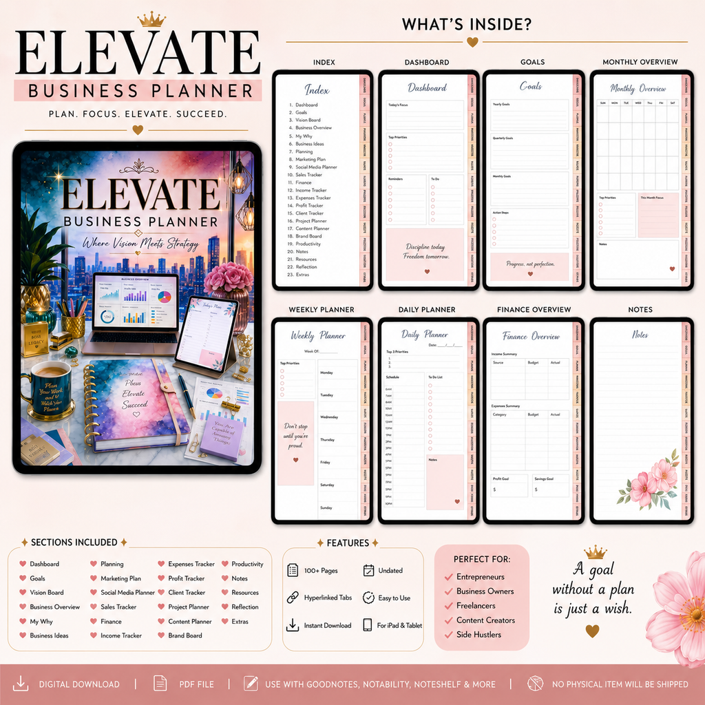 Elevate Business Planner | 100-Page Hyperlinked Digital Planner