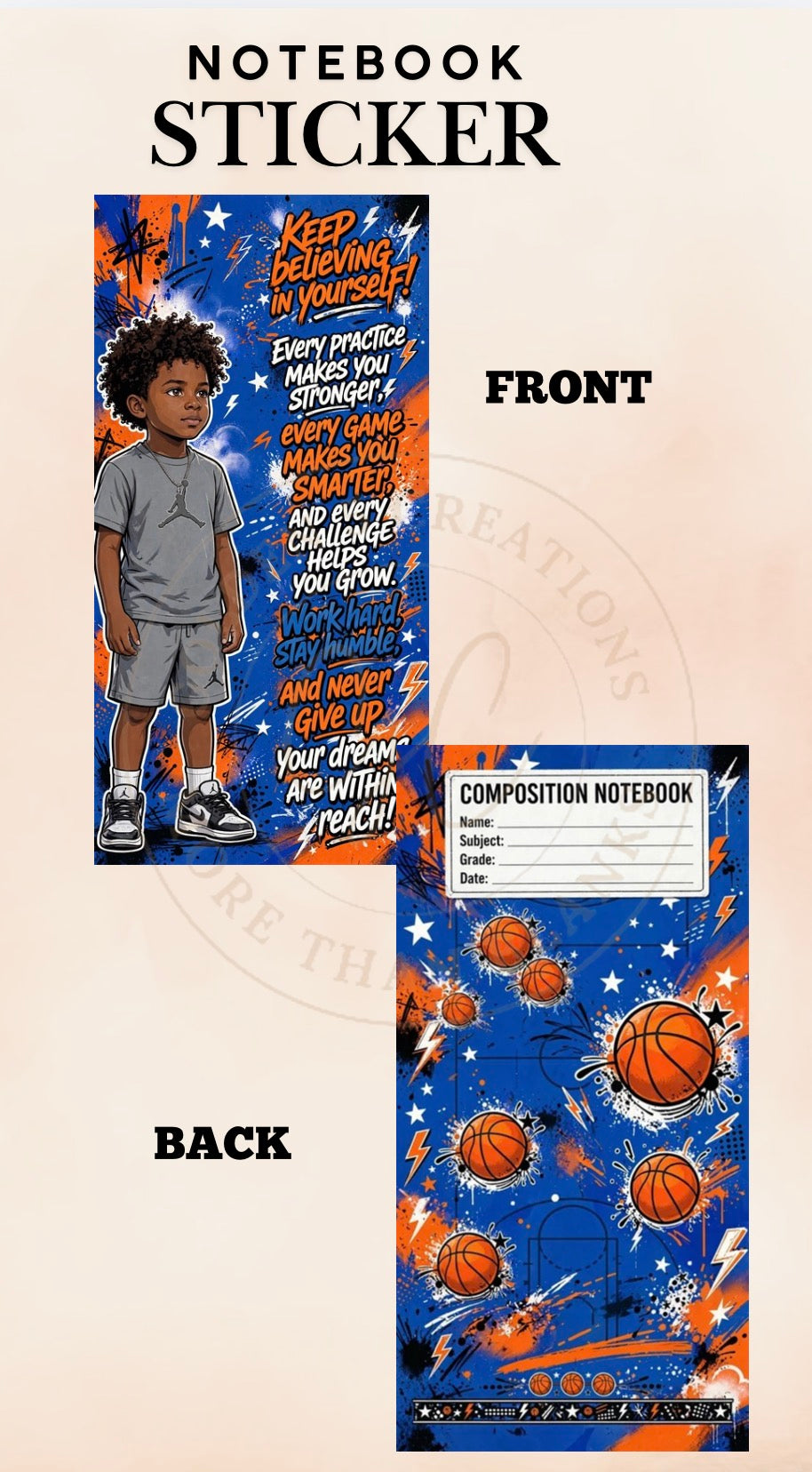 Basketball Composition Notebook Sticker Wrap | Front & Back School Notebook Cover | Motivational School Supplies | Fits Standard Composition Books
