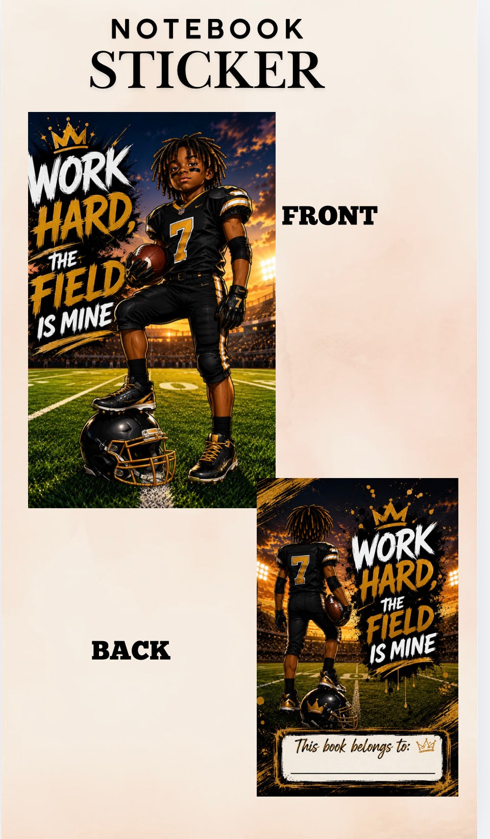 Football Champion Notebook Sticker Wrap – Front & Back | Composition Book Cover