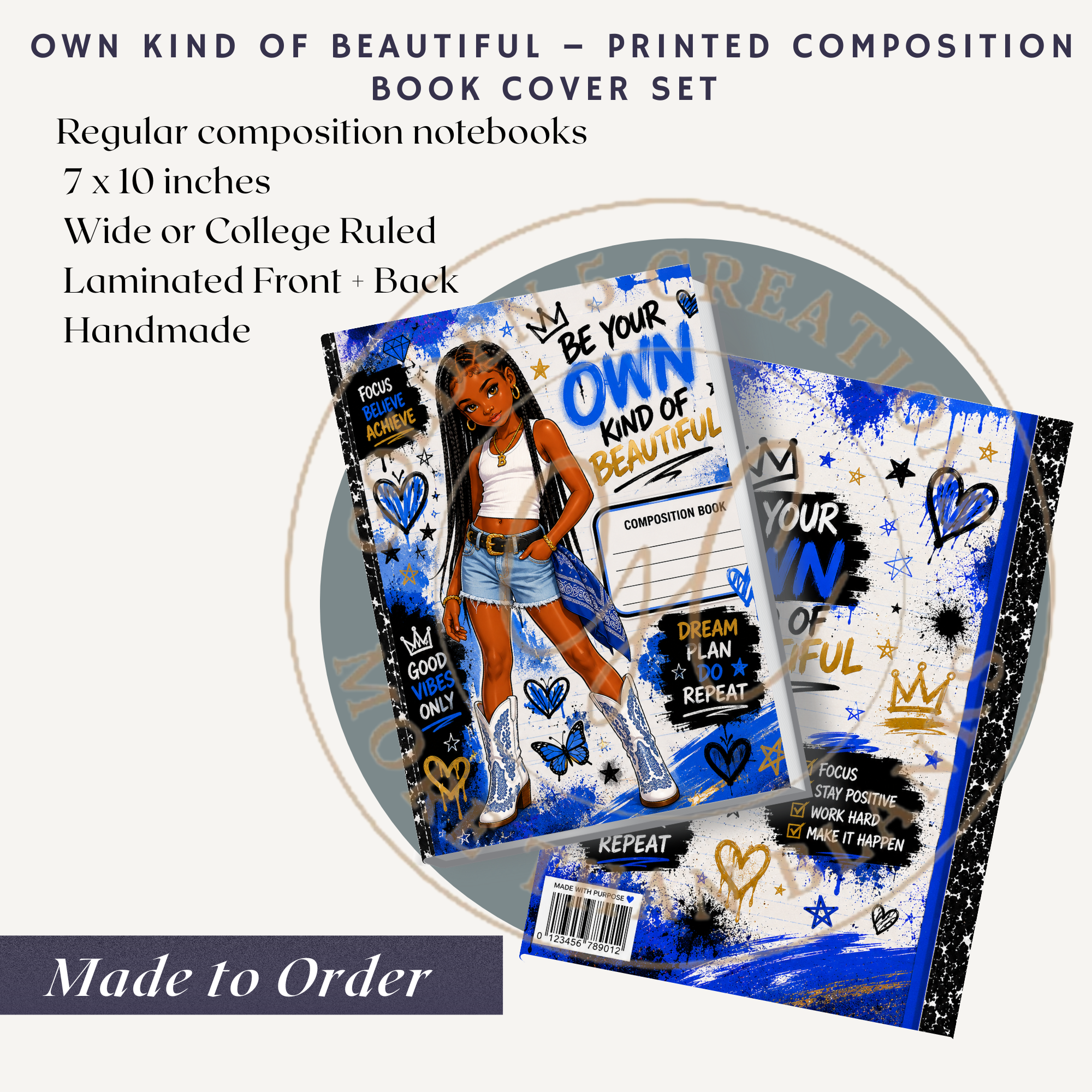 Be Your Own Kind of Beautiful – Composition Book Cover Wrap Bundle (Front & Back)